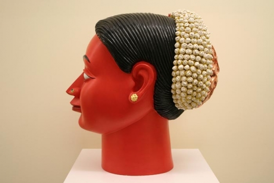 Ravinder Reddy HEAD 4 2004 Polyester, resin and fiberglass, painted and gilded 18 x 20 x 12 in.