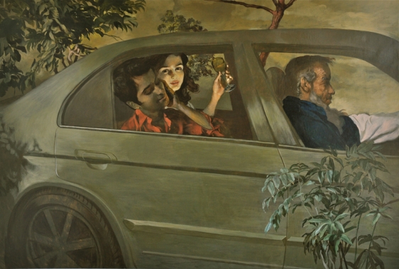 Salman Toor GIRL AND BOY WITH DRIVER 2013 Oil on canvas 53 x 58 in.