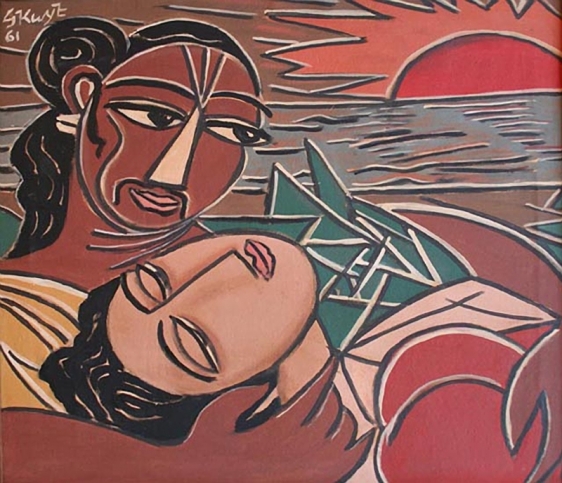George Keyt Rama and Sita 1961 Oil on canvas 28 x 28 in.