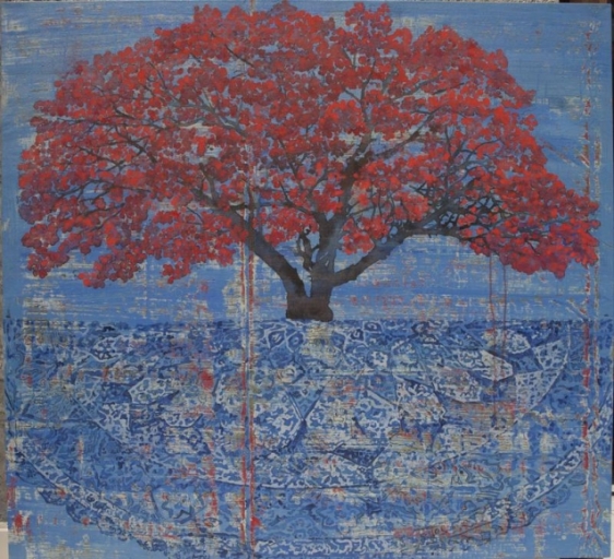 G. R. Iranna TREE ON CARPET 2015 Acrylic on tarpaulin 66 x 66 in.